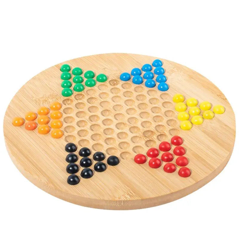 Chinese Wooden Checkers Board with Glass Beads