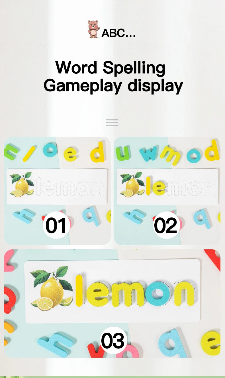 Wooden Puzzle See & Spell Learning Alphabet Spelling Words Words & Matching Letters