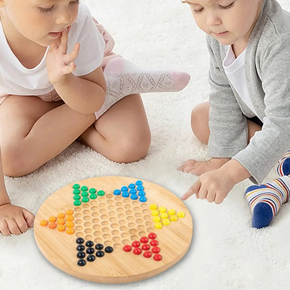 Chinese Wooden Checkers Board with Glass Beads