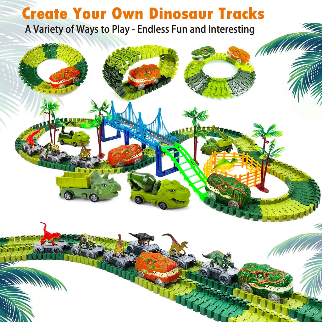 Children Electric Magic Climbing Dinosaur Track Toy Engineering Car Kids Track Car Train Toys for Children Birthday Gift