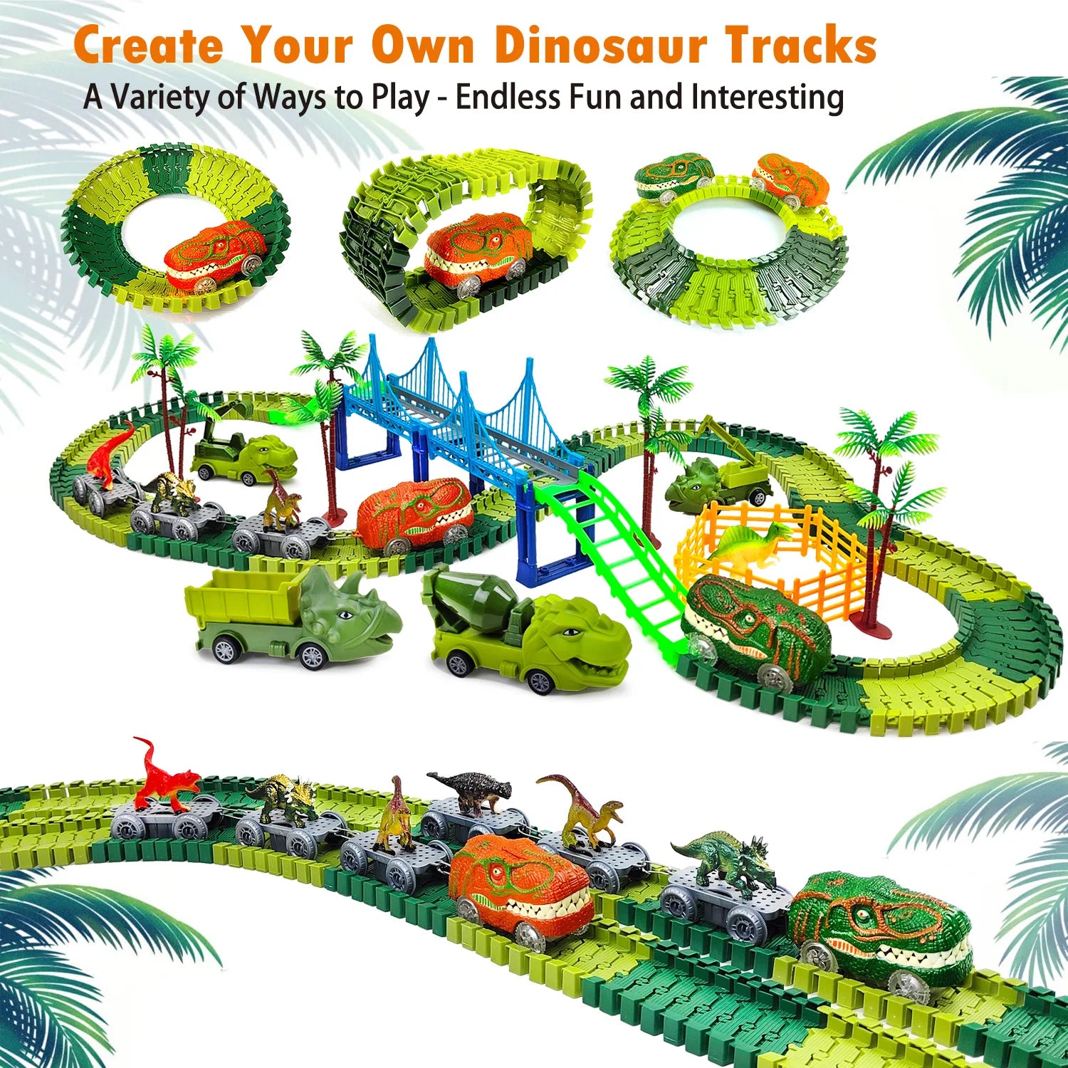 Children Electric Magic Climbing Dinosaur Track Toy Engineering Car Kids Track Car Train Toys for Children Birthday Gift