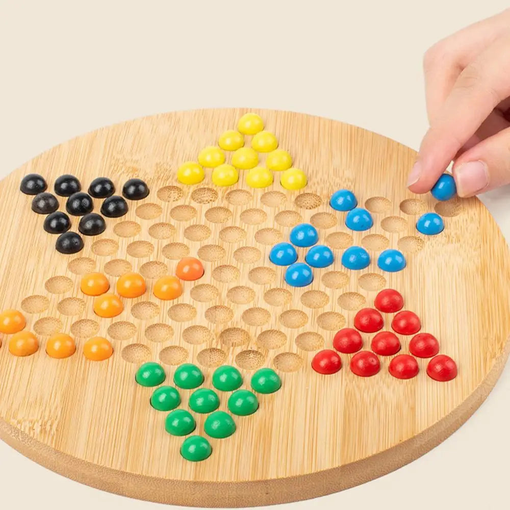 Chinese Wooden Checkers Board with Glass Beads