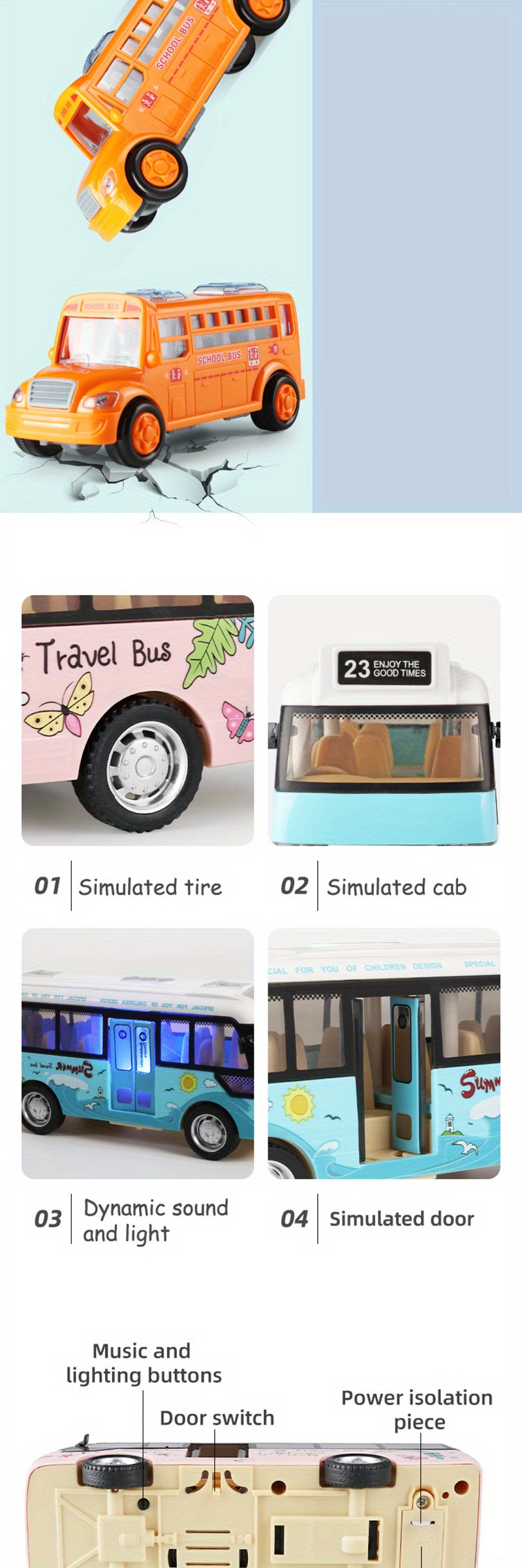 City Bus Toys Cars for Boys Girls with Sound Light Up & Open-able Doors