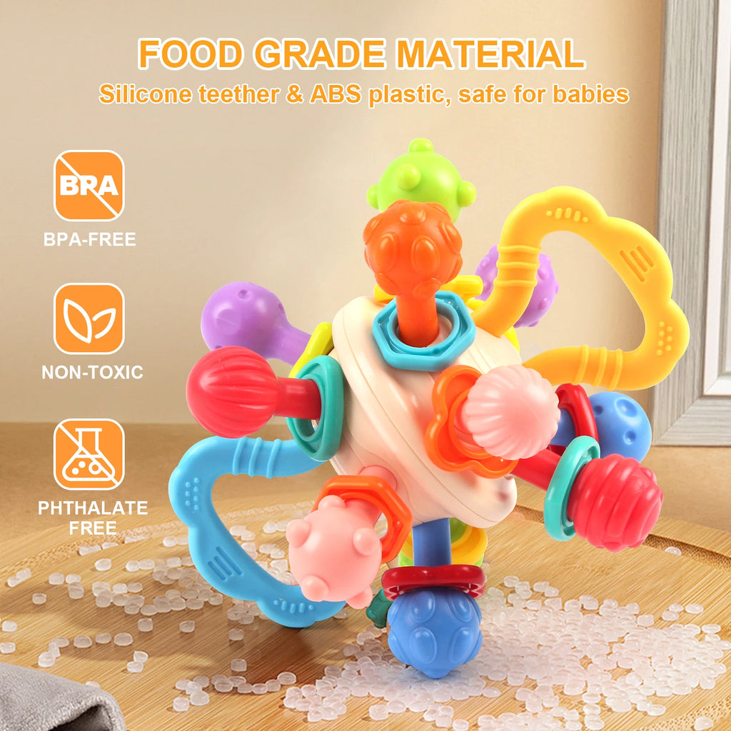 Soft Silicone Hand Grab Ball Rattle Infantil Chewable Teethers