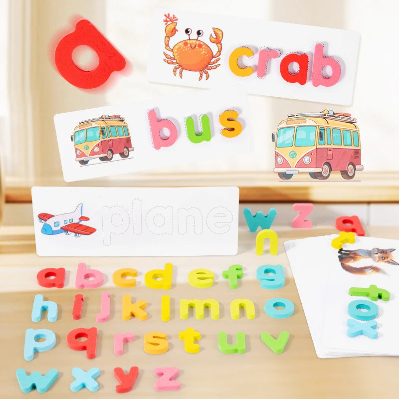 Wooden Puzzle See & Spell Learning Alphabet Spelling Words Words & Matching Letters