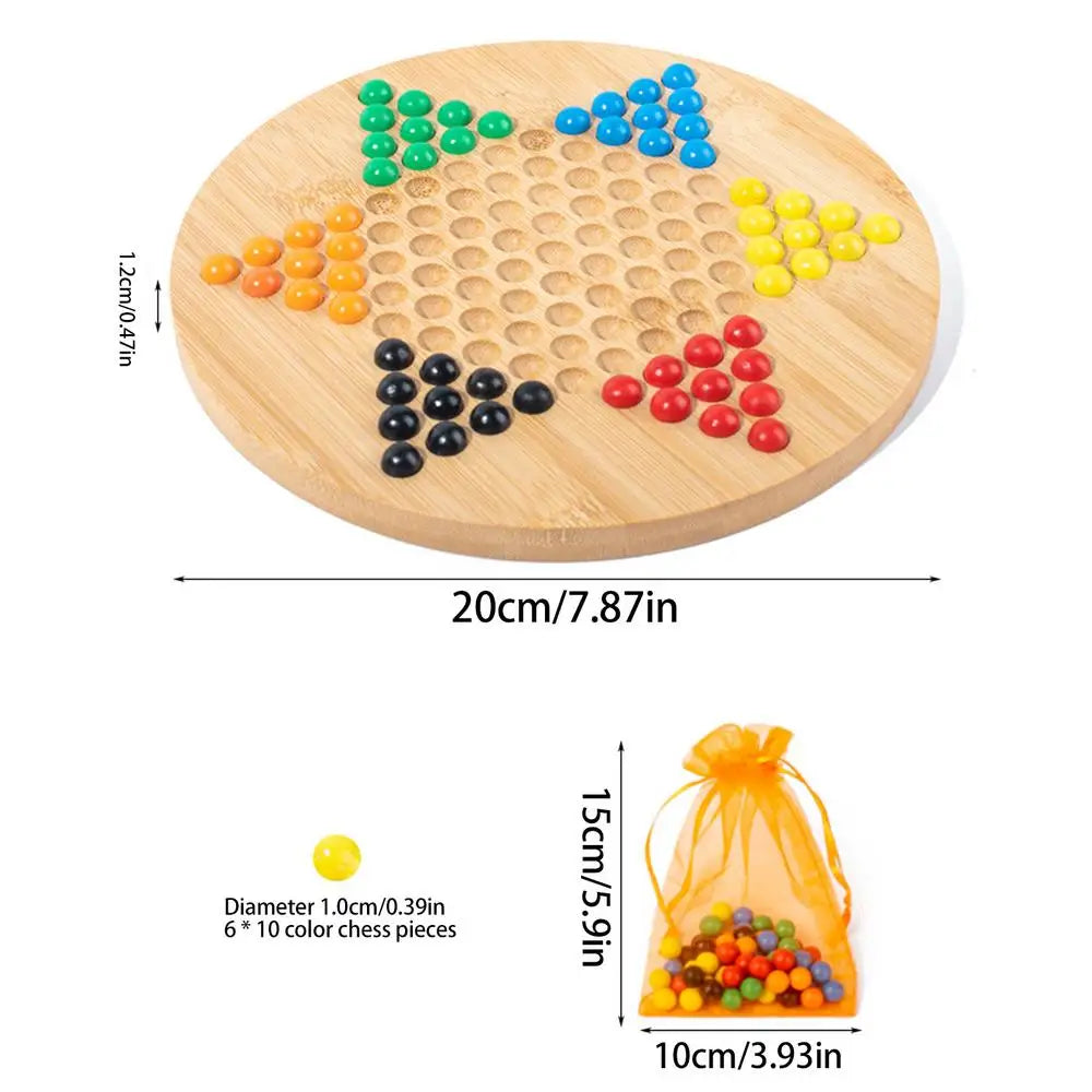 Chinese Wooden Checkers Board with Glass Beads
