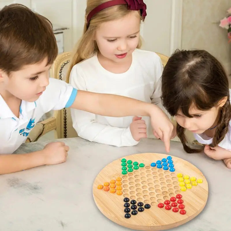 Chinese Wooden Checkers Board with Glass Beads