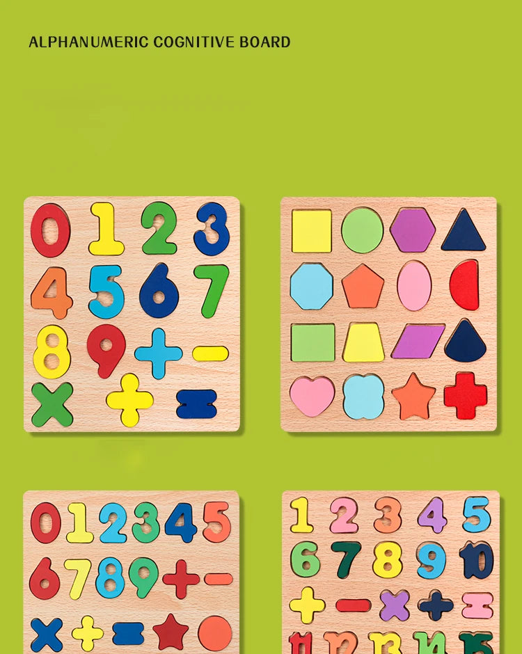 Alphabetic Arithmetic Number Geometric Shapes Wooden Puzzles
