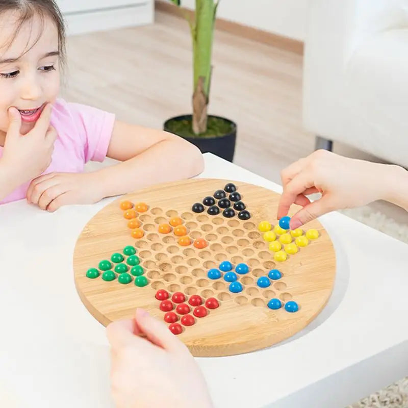 Chinese Wooden Checkers Board with Glass Beads