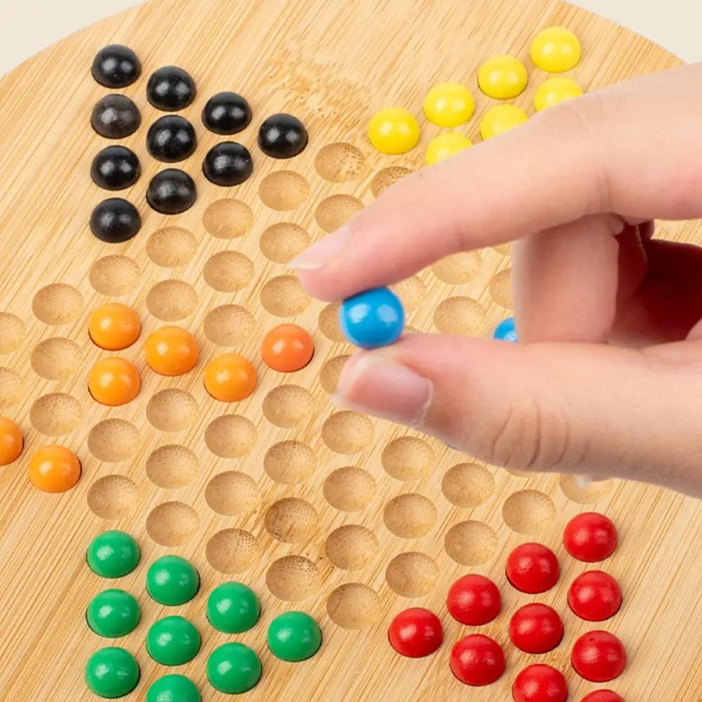Chinese Wooden Checkers Board with Glass Beads