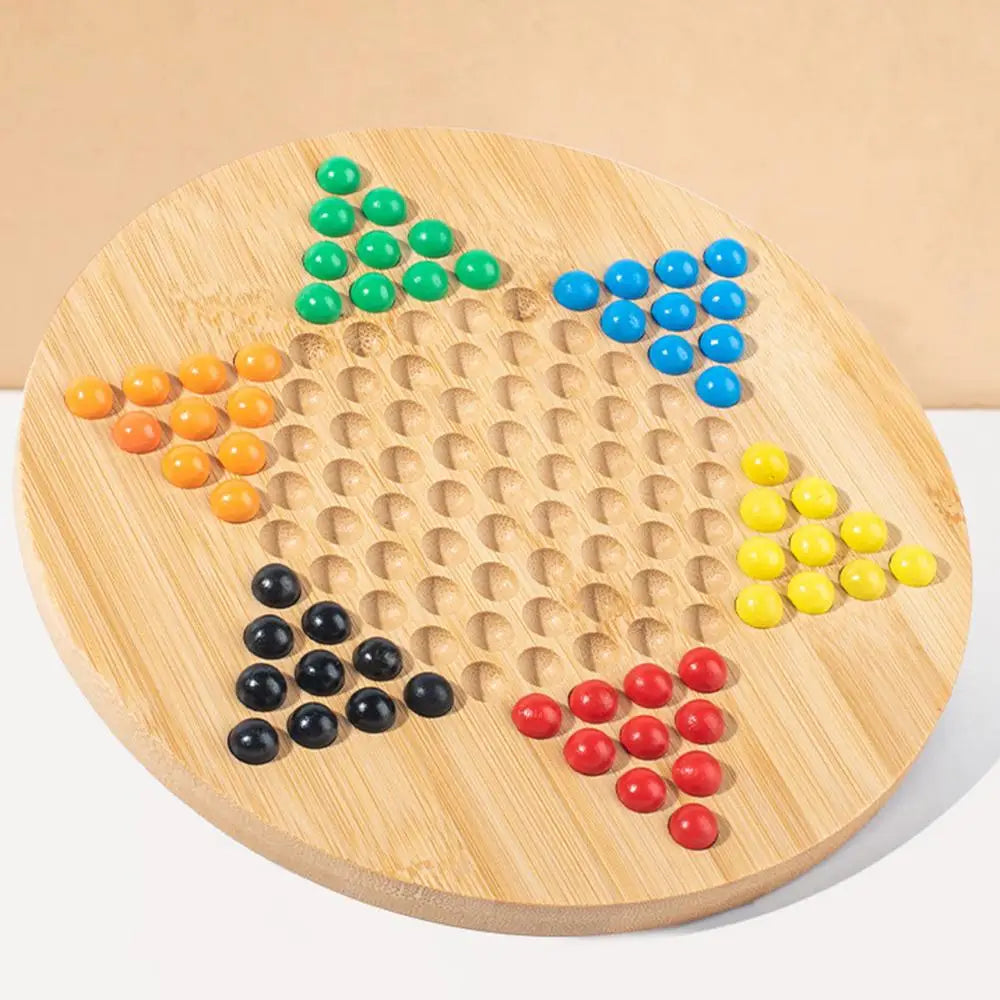Chinese Wooden Checkers Board with Glass Beads