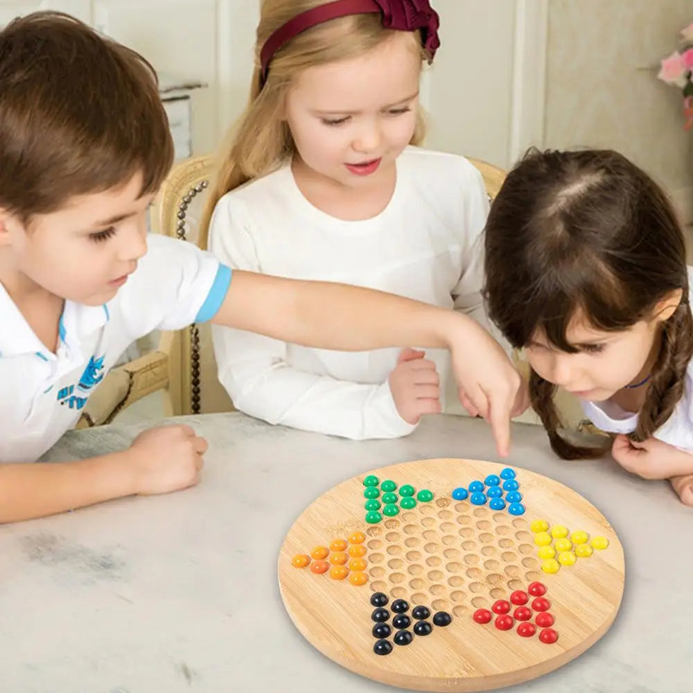 Chinese Wooden Checkers Board with Glass Beads