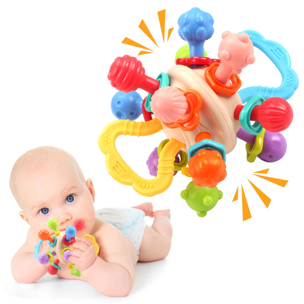 Soft Silicone Hand Grab Ball Rattle Infantil Chewable Teethers
