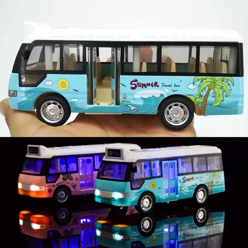 City Bus Toys Cars for Boys Girls with Sound Light Up & Open-able Doors