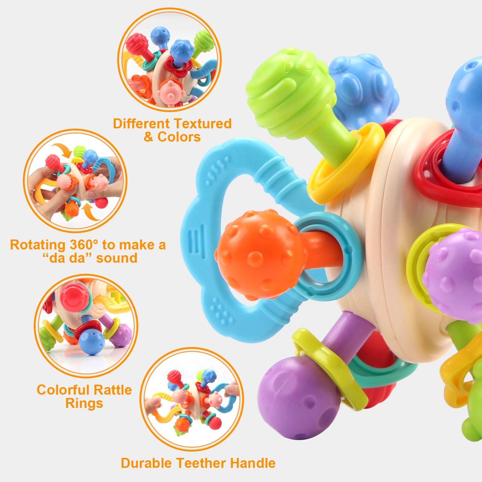 Soft Silicone Hand Grab Ball Rattle Infantil Chewable Teethers