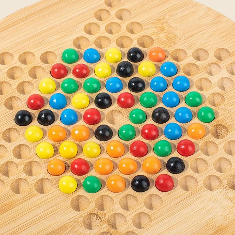 Chinese Wooden Checkers Board with Glass Beads
