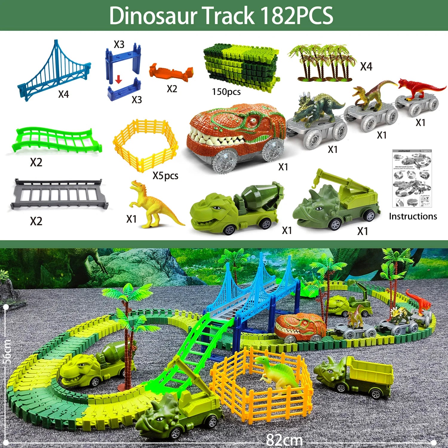 Children Electric Magic Climbing Dinosaur Track Toy Engineering Car Kids Track Car Train Toys for Children Birthday Gift