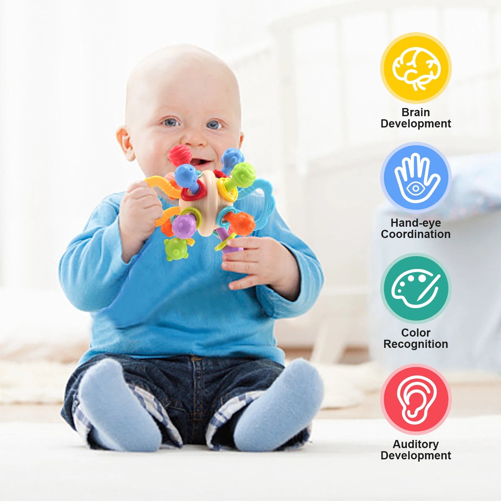 Soft Silicone Hand Grab Ball Rattle Infantil Chewable Teethers
