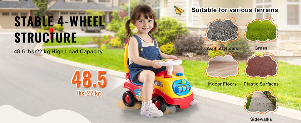Toddler Ride On Push Car with Music Steering Wheel Seat Storage