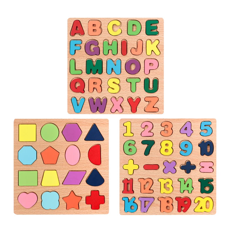 Alphabetic Arithmetic Number Geometric Shapes Wooden Puzzles