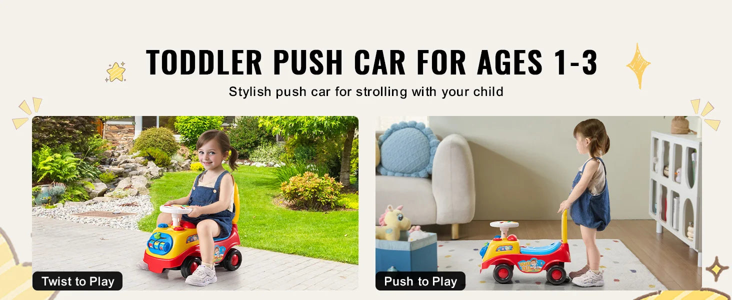 Toddler Ride On Push Car with Music Steering Wheel Seat Storage