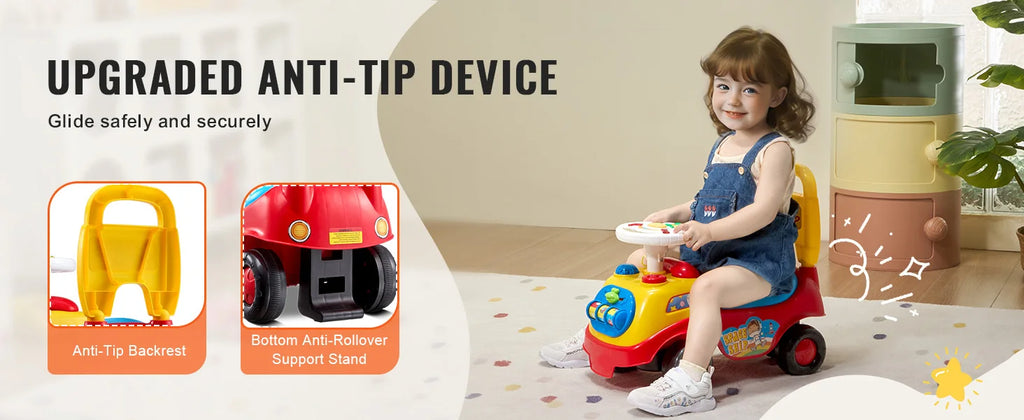 Toddler Ride On Push Car with Music Steering Wheel Seat Storage