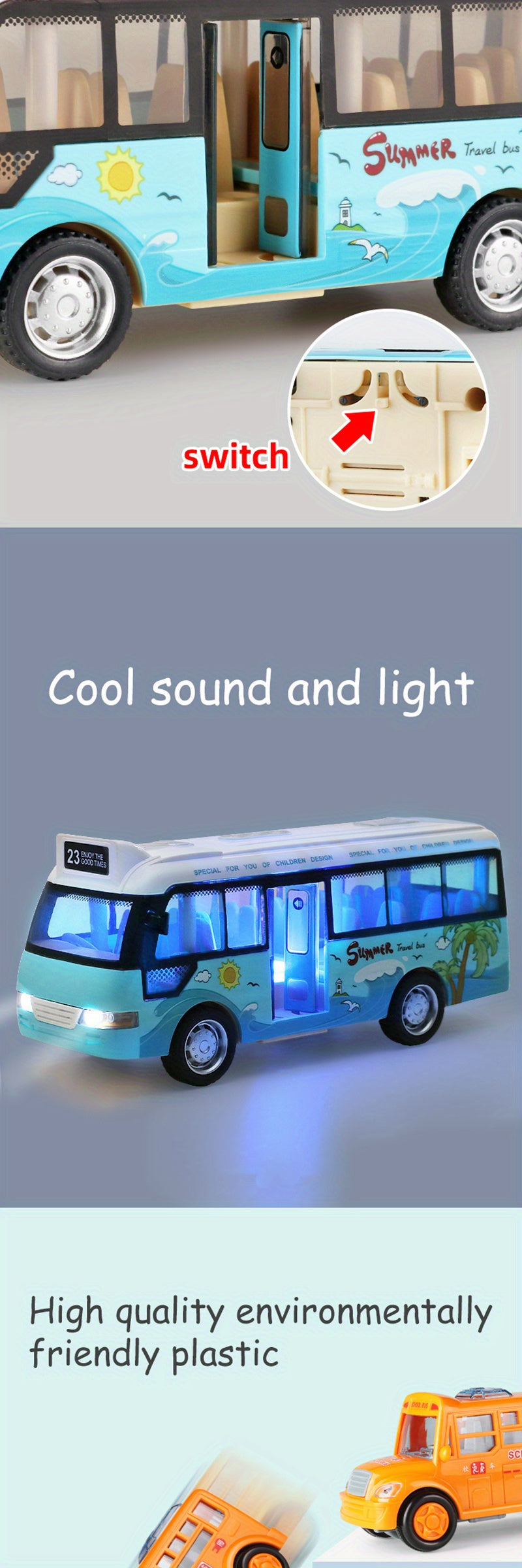 City Bus Toys Cars for Boys Girls with Sound Light Up & Open-able Doors