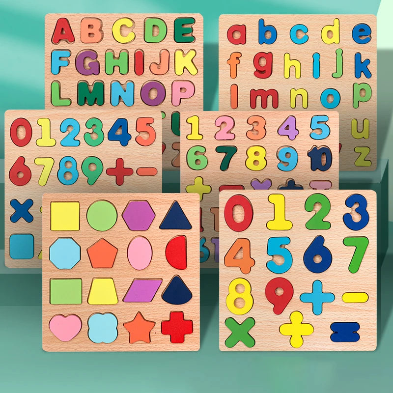 Alphabetic Arithmetic Number Geometric Shapes Wooden Puzzles