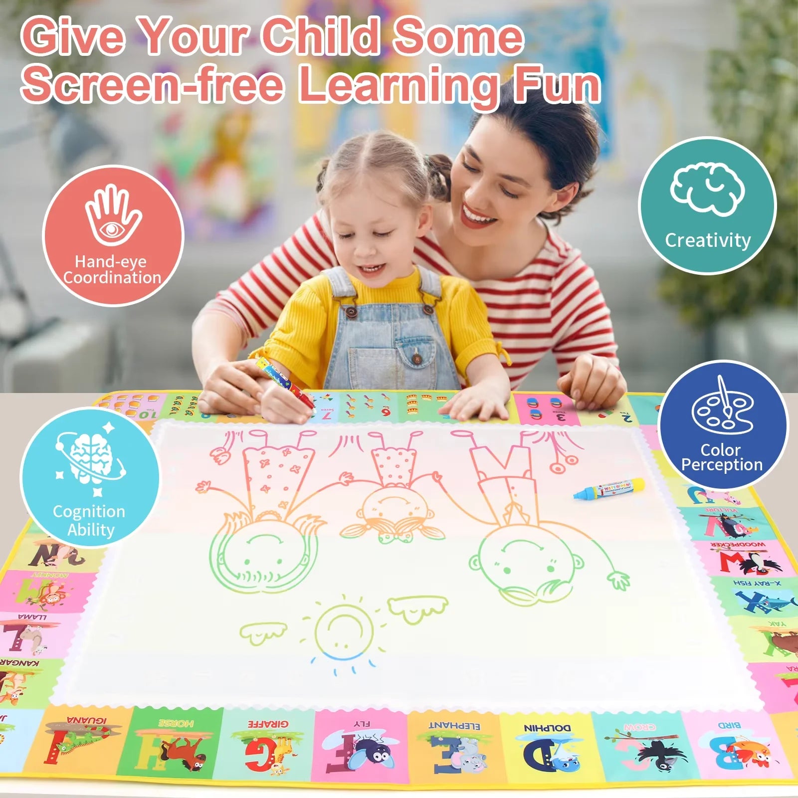 100x80CM Magic Water Drawing Mat Reusable Magic Pens Coloring Doodle Painting Board