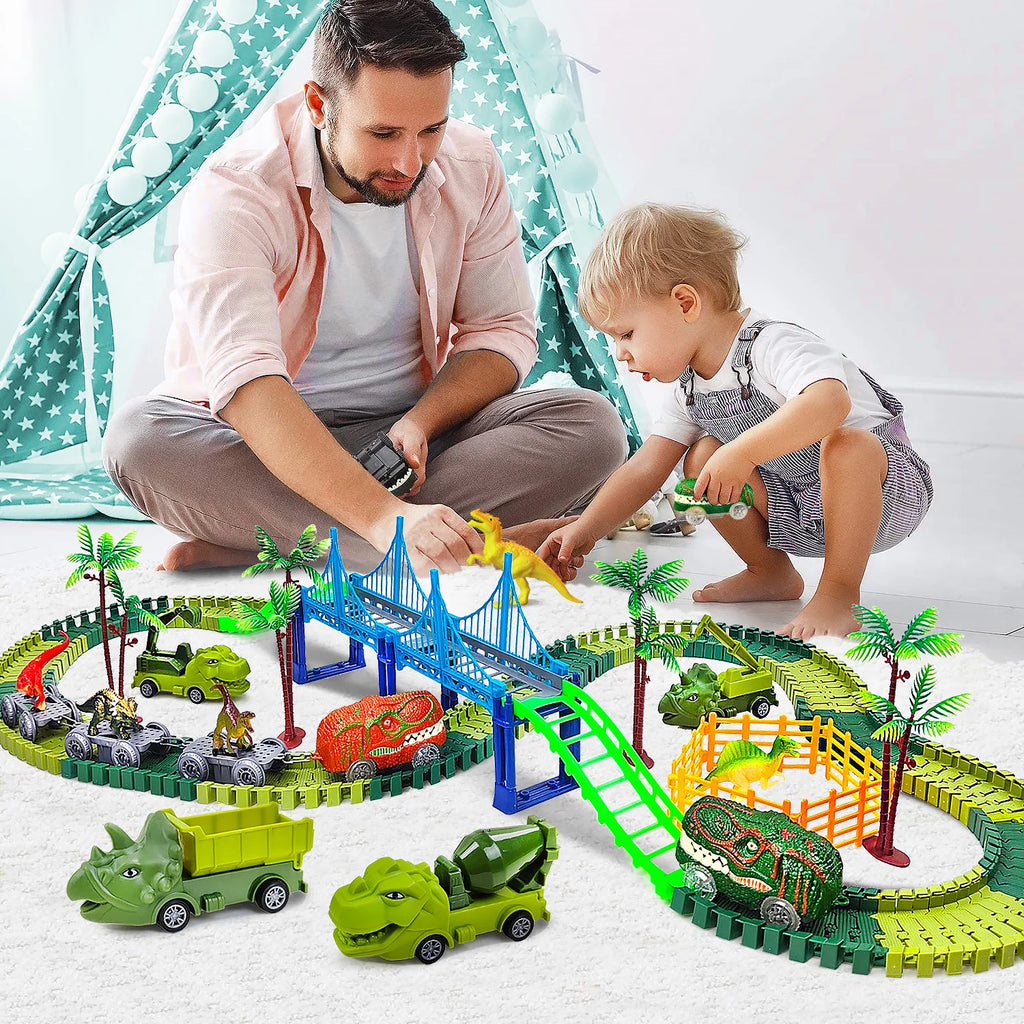 Children Electric Magic Climbing Dinosaur Track Toy Engineering Car Kids Track Car Train Toys for Children Birthday Gift