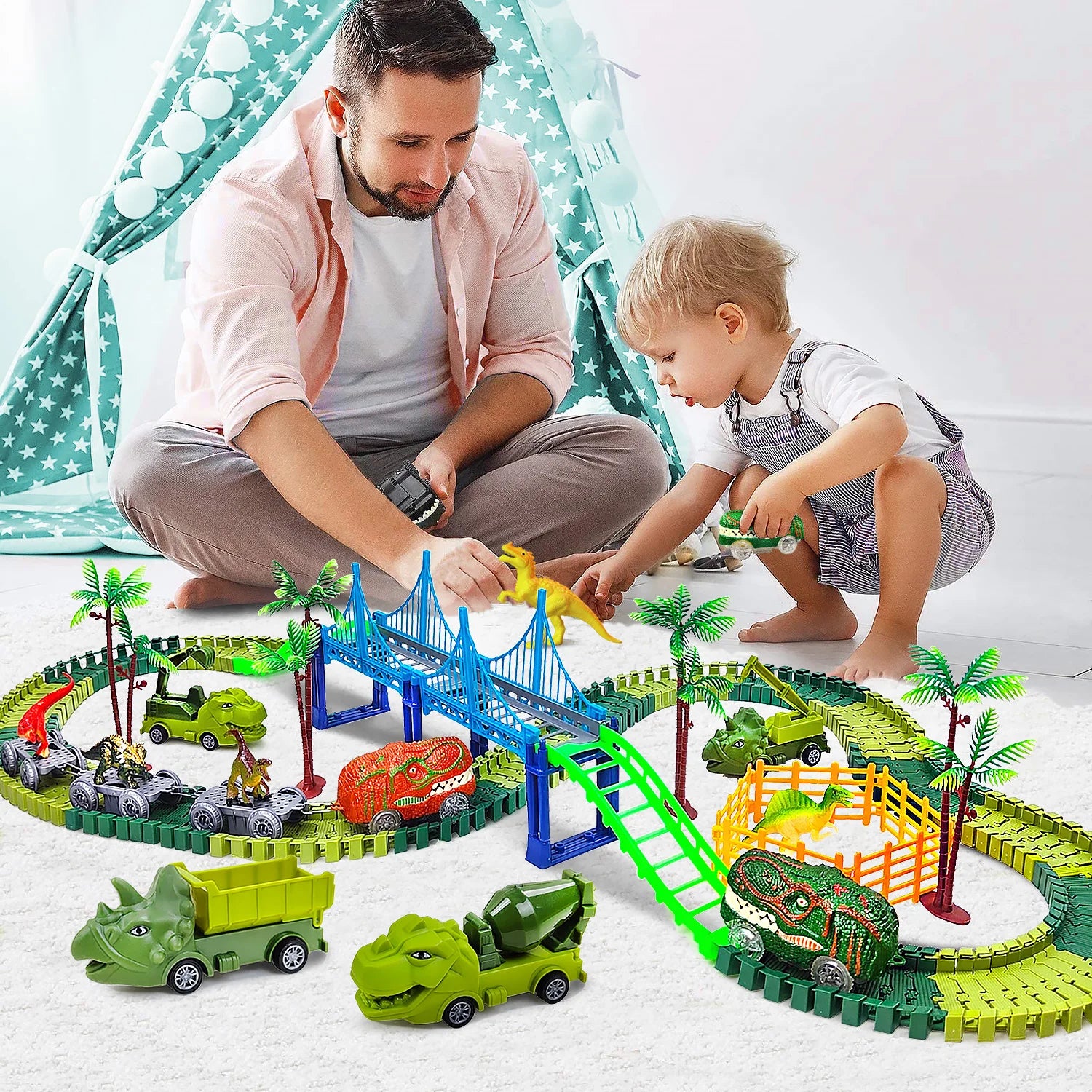 Children Electric Magic Climbing Dinosaur Track Toy Engineering Car Kids Track Car Train Toys for Children Birthday Gift