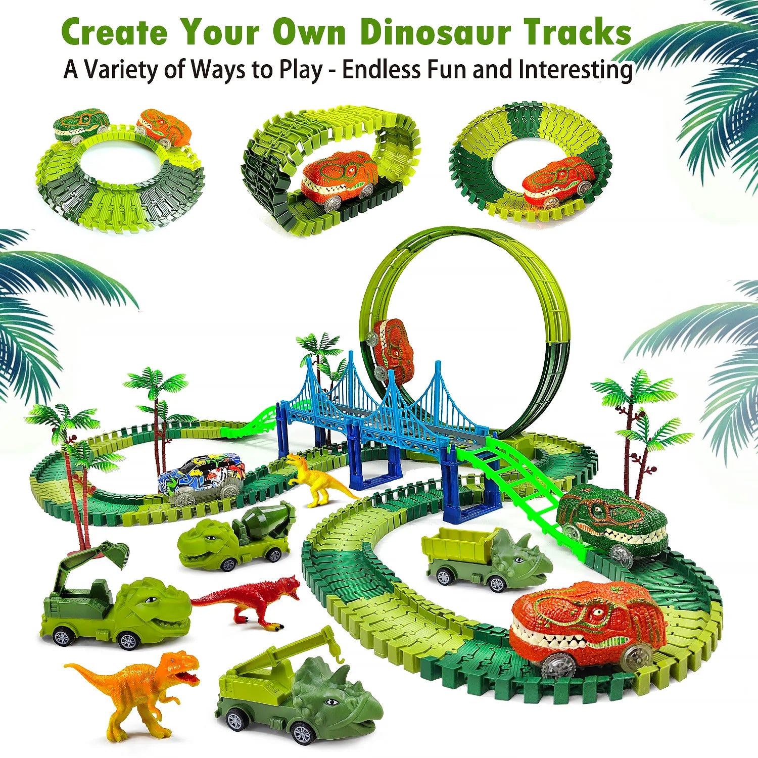 Children Electric Magic Climbing Dinosaur Track Toy Engineering Car Kids Track Car Train Toys for Children Birthday Gift