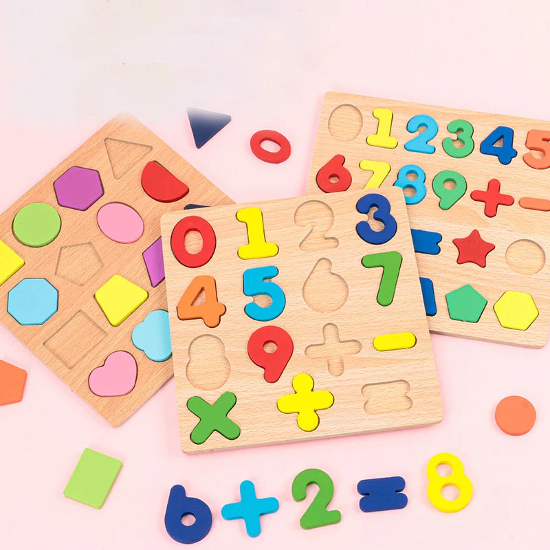 Alphabetic Arithmetic Number Geometric Shapes Wooden Puzzles