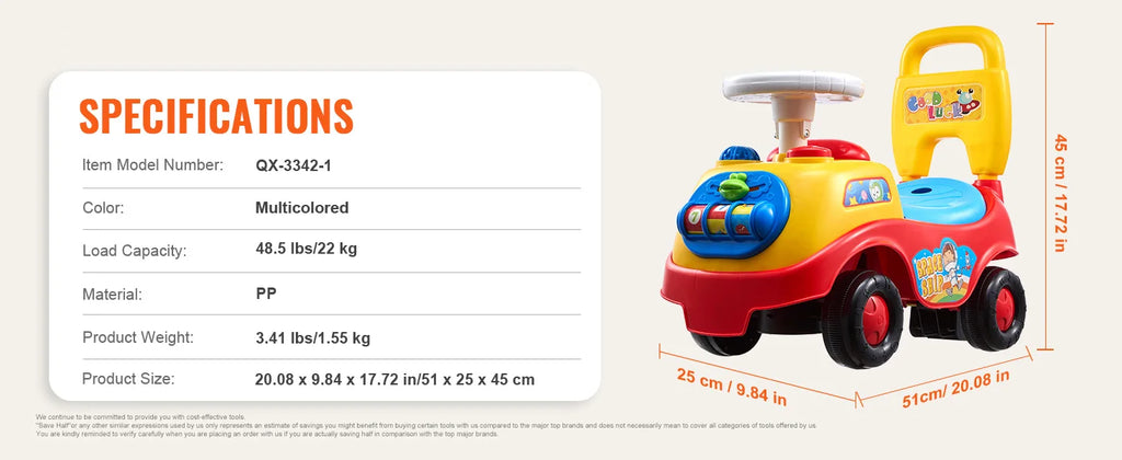 Toddler Ride On Push Car with Music Steering Wheel Seat Storage