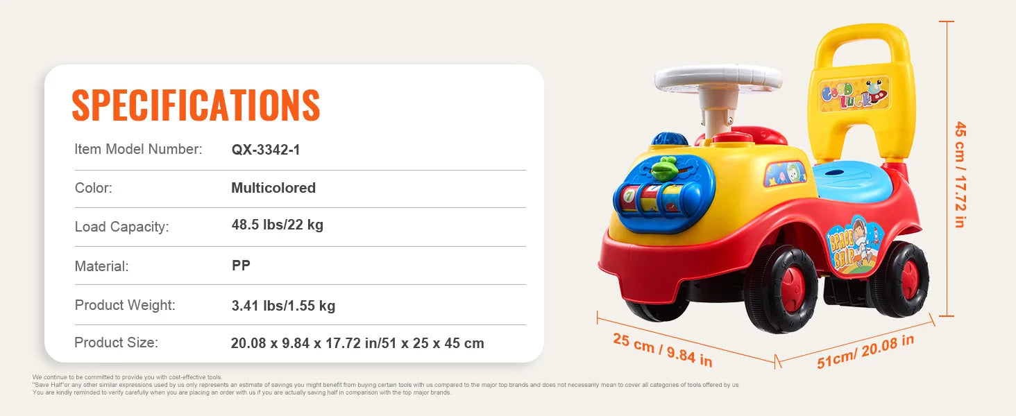 Toddler Ride On Push Car with Music Steering Wheel Seat Storage