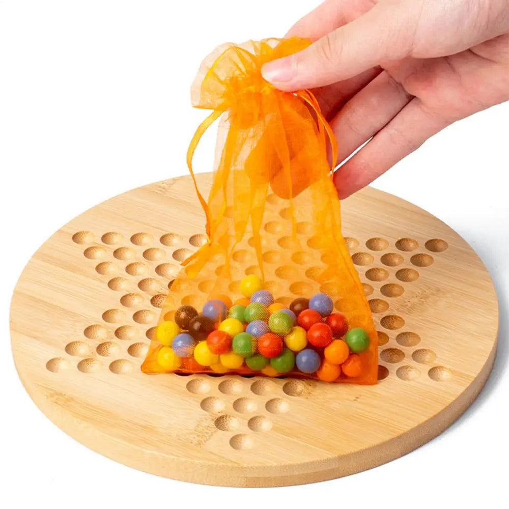 Chinese Wooden Checkers Board with Glass Beads