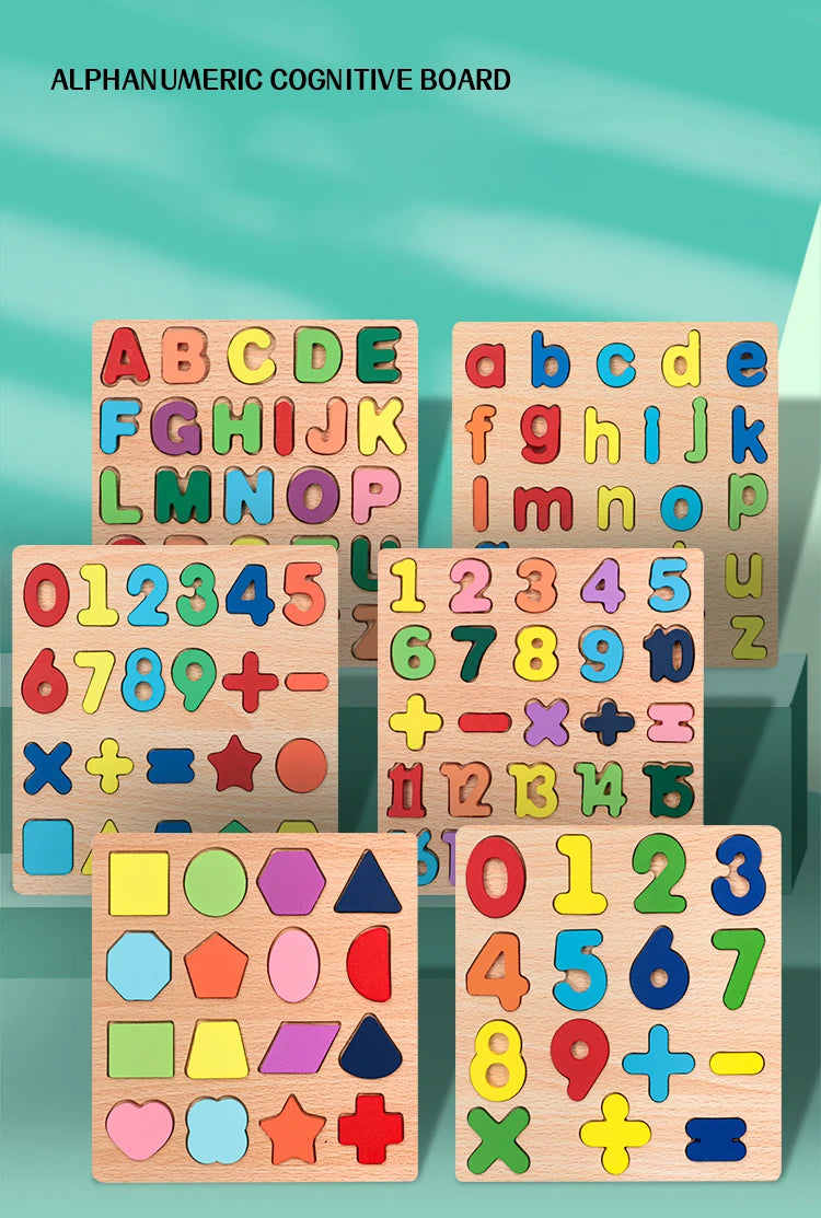 Alphabetic Arithmetic Number Geometric Shapes Wooden Puzzles