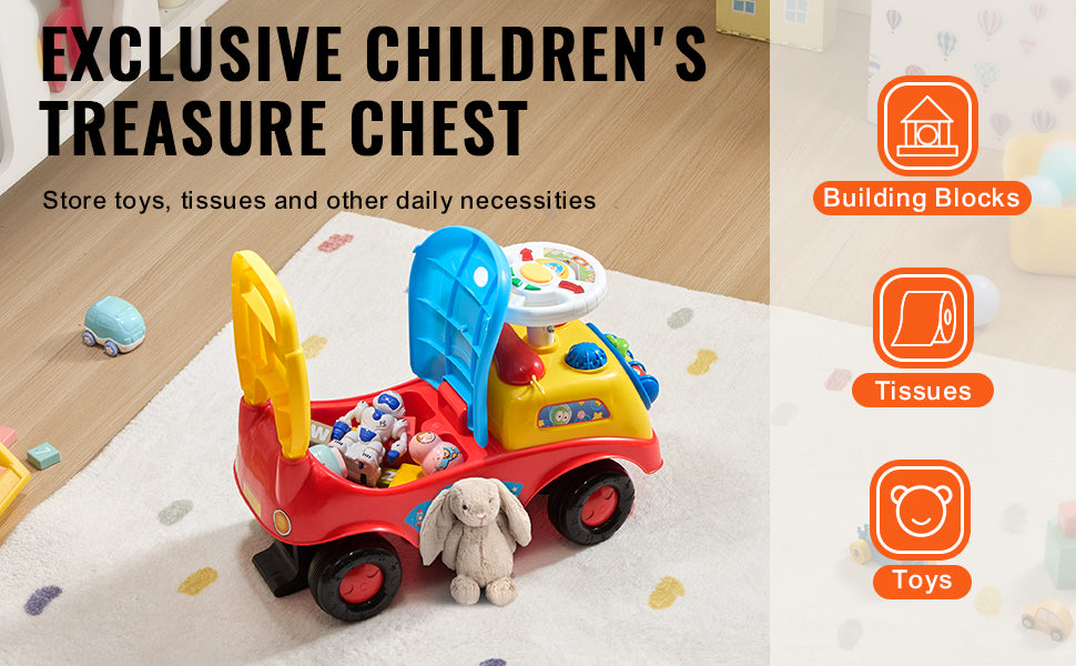 Toddler Ride On Push Car with Music Steering Wheel Seat Storage